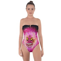 Monster Pink Eyes Aggressive Fangs Tie Back One Piece Swimsuit by HermanTelo