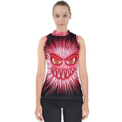 Monster Red Eyes Aggressive Fangs Mock Neck Shell Top