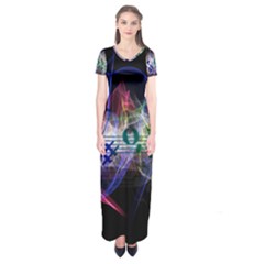 Particles Music Clef Wave Short Sleeve Maxi Dress