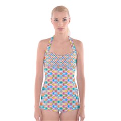 Seamless Pattern Background Abstract Rainbow Boyleg Halter Swimsuit 