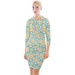 Seamless Pattern Floral Pastels Quarter Sleeve Hood Bodycon Dress by HermanTelo