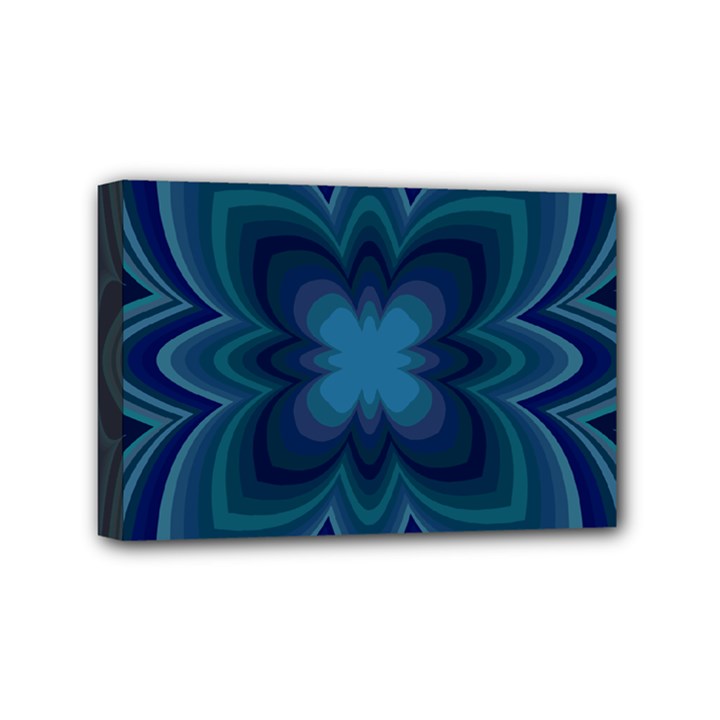 Blue Geometric Flower Dark Mirror Mini Canvas 6  x 4  (Stretched)