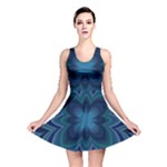 Blue Geometric Flower Dark Mirror Reversible Skater Dress