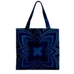 Blue Geometric Flower Dark Mirror Zipper Grocery Tote Bag by HermanTelo