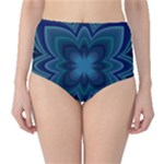 Blue Geometric Flower Dark Mirror Classic High-Waist Bikini Bottoms