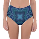 Blue Geometric Flower Dark Mirror Reversible High-Waist Bikini Bottoms
