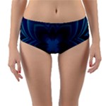 Blue Geometric Flower Dark Mirror Reversible Mid-Waist Bikini Bottoms