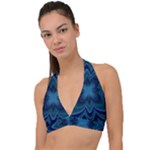 Blue Geometric Flower Dark Mirror Halter Plunge Bikini Top