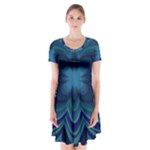 Blue Geometric Flower Dark Mirror Short Sleeve V-neck Flare Dress