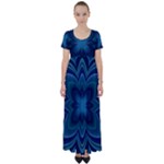 Blue Geometric Flower Dark Mirror High Waist Short Sleeve Maxi Dress