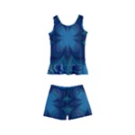 Blue Geometric Flower Dark Mirror Kids  Boyleg Swimsuit