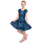 Blue Geometric Flower Dark Mirror Kids  Short Sleeve Dress
