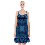 Blue Geometric Flower Dark Mirror Spaghetti Strap Velvet Dress