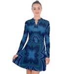 Blue Geometric Flower Dark Mirror Long Sleeve Panel Dress