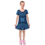 Blue Geometric Flower Dark Mirror Kids  Short Sleeve Velvet Dress