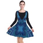Blue Geometric Flower Dark Mirror Plunge Pinafore Dress