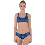 Blue Geometric Flower Dark Mirror Criss Cross Bikini Set