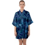 Blue Geometric Flower Dark Mirror Quarter Sleeve Kimono Robe