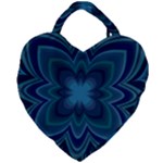 Blue Geometric Flower Dark Mirror Giant Heart Shaped Tote