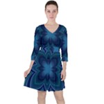 Blue Geometric Flower Dark Mirror Ruffle Dress