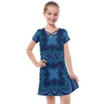 Blue Geometric Flower Dark Mirror Kids  Cross Web Dress