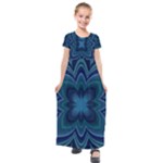 Blue Geometric Flower Dark Mirror Kids  Short Sleeve Maxi Dress