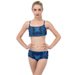 Blue Geometric Flower Dark Mirror Layered Top Bikini Set