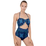 Blue Geometric Flower Dark Mirror Scallop Top Cut Out Swimsuit