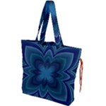 Blue Geometric Flower Dark Mirror Drawstring Tote Bag