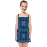 Blue Geometric Flower Dark Mirror Kids  Summer Sun Dress