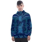 Blue Geometric Flower Dark Mirror Men s Front Pocket Pullover Windbreaker