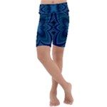 Blue Geometric Flower Dark Mirror Kids  Lightweight Velour Cropped Yoga Leggings