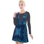 Blue Geometric Flower Dark Mirror Plunge Pinafore Velour Dress