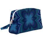 Blue Geometric Flower Dark Mirror Wristlet Pouch Bag (Large)