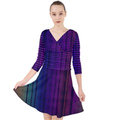 Abstract Background Plaid Quarter Sleeve Front Wrap Dress