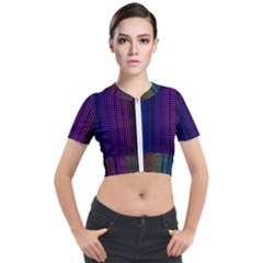 Abstract Background Plaid Short Sleeve Cropped Jacket by HermanTelo