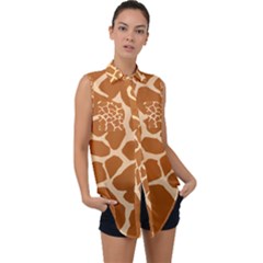 Giraffe Skin Pattern Sleeveless Chiffon Button Shirt