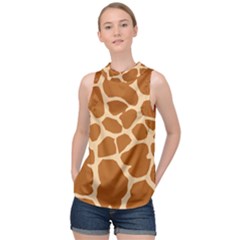 Giraffe Skin Pattern High Neck Satin Top