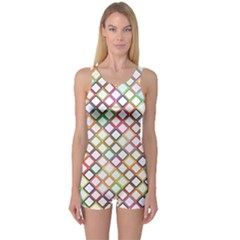 Grid Colorful Multicolored Square One Piece Boyleg Swimsuit