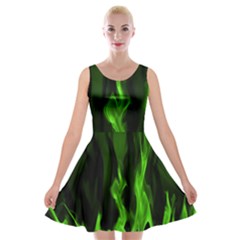 Smoke Flame Abstract Green Velvet Skater Dress by HermanTelo