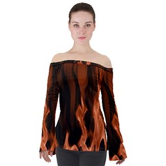 Smoke Flame Abstract Orange Red Off Shoulder Long Sleeve Top by HermanTelo