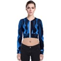 Smoke Flame Abstract Blue Long Sleeve Zip Up Bomber Jacket View1