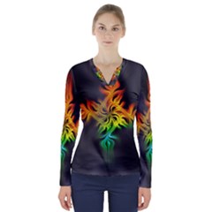 Smoke Rainbow Abstract Fractal V-neck Long Sleeve Top