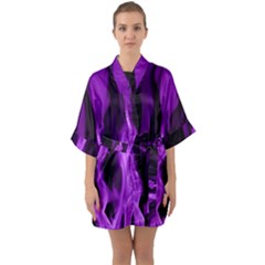 Smoke Flame Abstract Purple Quarter Sleeve Kimono Robe