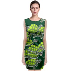 Seamless Turtle Green Sleeveless Velvet Midi Dress by HermanTelo