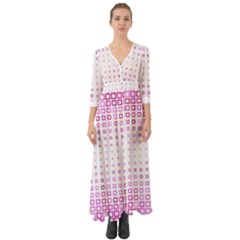 Square Pink Pattern Decoration Button Up Boho Maxi Dress