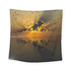 Sunset Reflection Birds Clouds Sky Square Tapestry (small) by HermanTelo