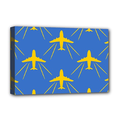 Aircraft Texture Blue Yellow Deluxe Canvas 18  X 12  (stretched) by HermanTelo