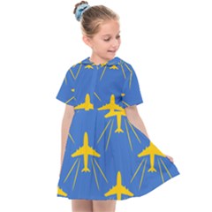 Aircraft Texture Blue Yellow Kids  Sailor Dress