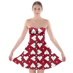 Graphic Heart Pattern Red White Strapless Bra Top Dress by HermanTelo